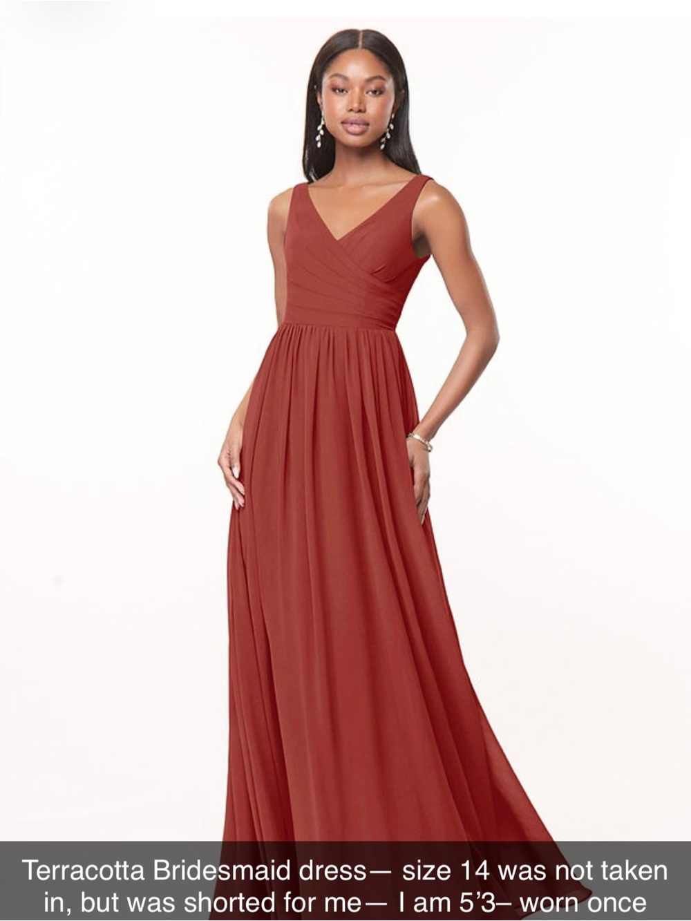 Azazie Terracotta V-Neck Pleated A-Line Gown